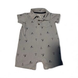 Carter's Gray Polo one piece romper  with Navy Nautical Print. 6 mo